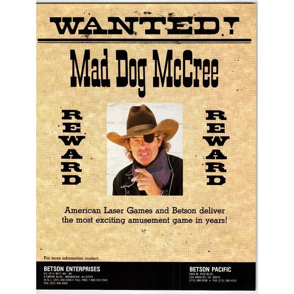 Mad Dog McCree 1980s Arcade Game Flyer Betson Laser Games Amusement - Picture 1 of 2